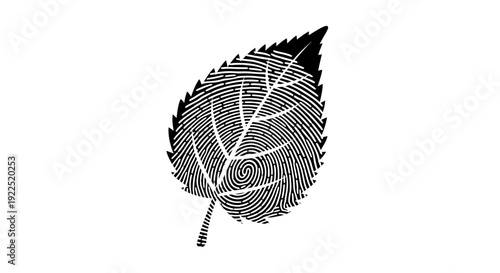 Black and white illustration of a single leaf with intricate shading.