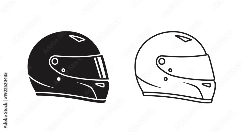 Fototapeta premium Two helmets design, black and white racing helmets, motorcycle helmets, sports equipment Vector