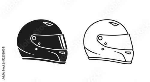 Two helmets design, black and white racing helmets, motorcycle helmets, sports equipment Vector