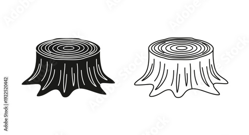 Two stumps illustration, stump drawing, tree stump sketch, stump art, stump design, stump Vector