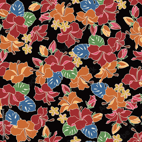 Beautiful tropical flowers seamless pattern,