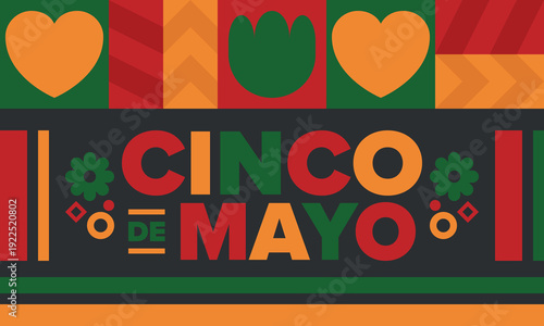 Cinco de Mayo in Mexico. Traditional mexican fiesta in May. National happy holiday with carnival, festival and parade. Latin american and spanish pattern. Illustration with sombrero. Vector poster