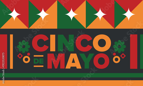 Cinco de Mayo in Mexico. Traditional mexican fiesta in May. National happy holiday with carnival, festival and parade. Latin american and spanish pattern. Illustration with sombrero. Vector poster