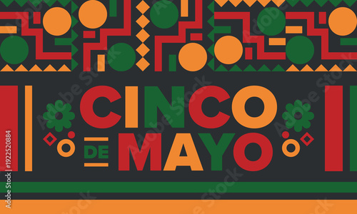 Cinco de Mayo in Mexico. Traditional mexican fiesta in May. National happy holiday with carnival, festival and parade. Latin american and spanish pattern. Illustration with sombrero. Vector poster