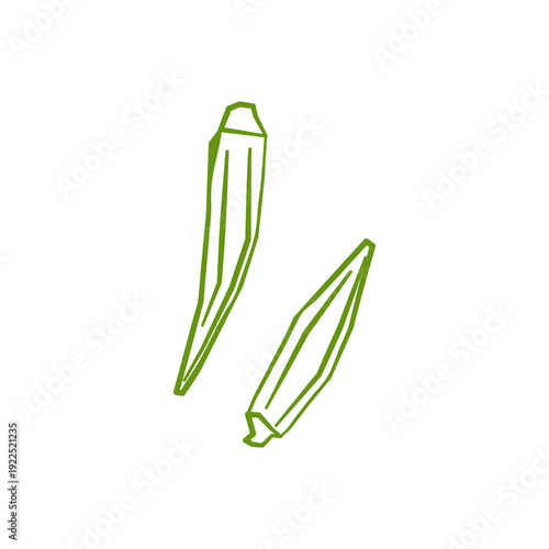 Fresh okra illustration. Simple line style icon of vegetable for farmers market advertising. Vector symbol of harvested veggies in minimal handdrawn outline style.