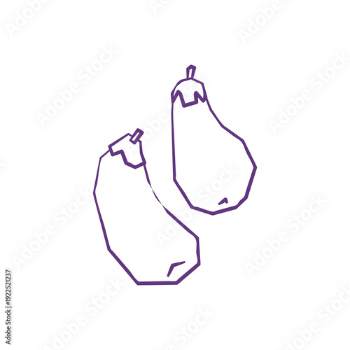 Fresh eggplant illustration. Simple line style icon of vegetable for farmers market advertising. Vector symbol of harvested aubergines in minimal handdrawn outline style.