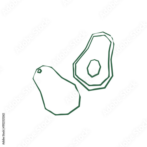 Fresh avocado illustration. Simple line style icon of organic fruits for farmers market advertising. Vector symbol of harvested tropical food in minimal handdrawn outline style.