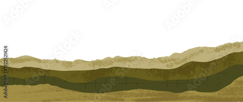 Green rice and tea field collage of torn paper with pattern. Agriculture landscape