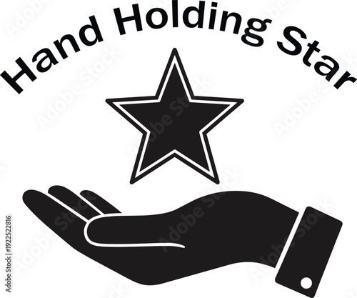 Hand Holding Star Icon in Minimal Black and White Style. Rating, Reward, Quality and Achievement Symbol Vector Illustration
