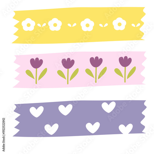 Cute Pastel Washi Tape with Floral and Heart Pattern Set