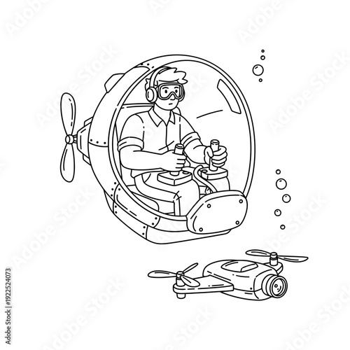 Person operating a submarine with a remote-controlled underwater drone.