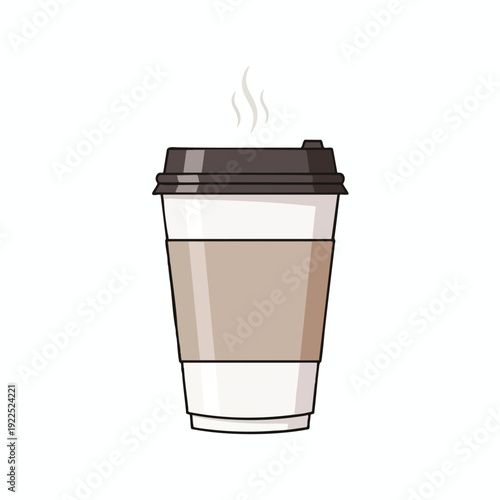 Disposable Coffee Cup with Lid and Steaming Hot Beverage in a Minimalist Illustration