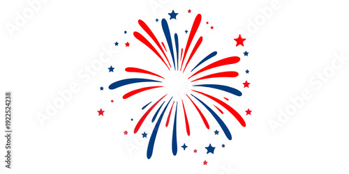 Patriotic red white blue fireworks burst american celebration holiday graphics illustration, Patriotic Firework Burst with Stars Illustration.