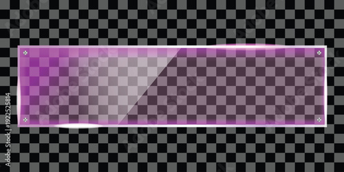 A purple transparent banner with a checkered background and a sleek design silhouette