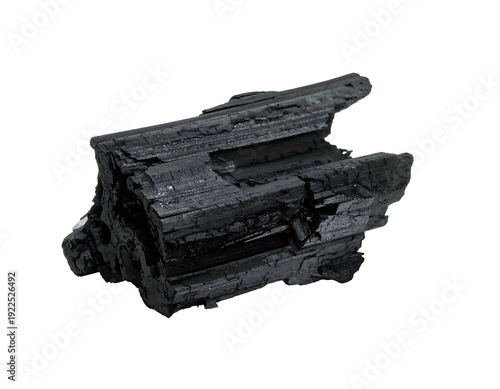 Black Tourmaline Crystal Specimen Isolated on White Background for Display.