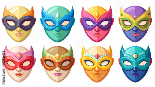 Colorful Superhero Mask Icon Set – Flat Comic Style Face Disguises Collection