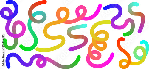 Gradient colorful curvy snake like shapes - twisted lines, loops, swirls form abstract pattern. Flowing wavy liquid organic backdrop illustration decorative texture.