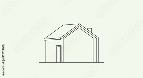 A minimalist line drawing of a simple house with a pitched roof and a single door, set against a plain background.