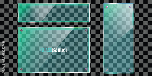 A modern green transparent banner with a checkered pattern on a black and gray background silhouette