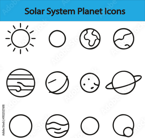 Solar System Planet Icon Set – Complete Astronomy Vector Collection