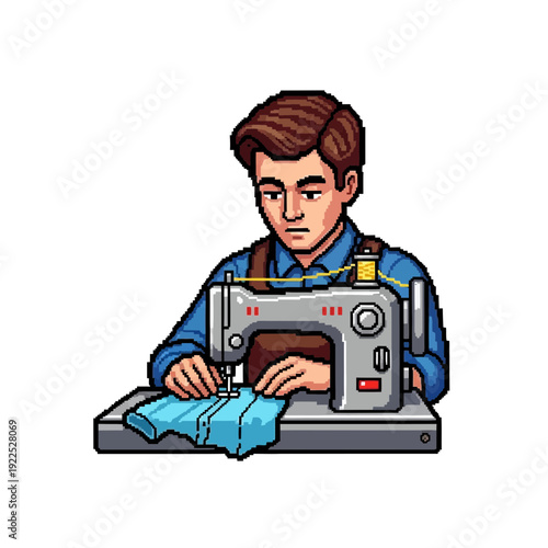 Person sewing fabric with a sewing machine.