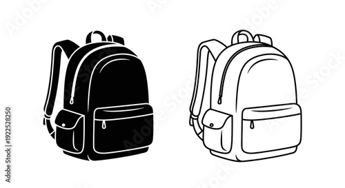Two backpacks, school bag, travel bag, kids backpack, student backpack, book bag Vector