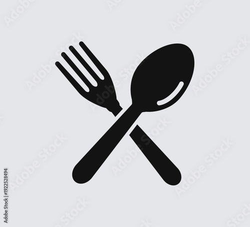 Black fork and spoon crossed icon cutlery eating. Fork and knife icon vector. Restaurant icon. Cutlery eating, cafe