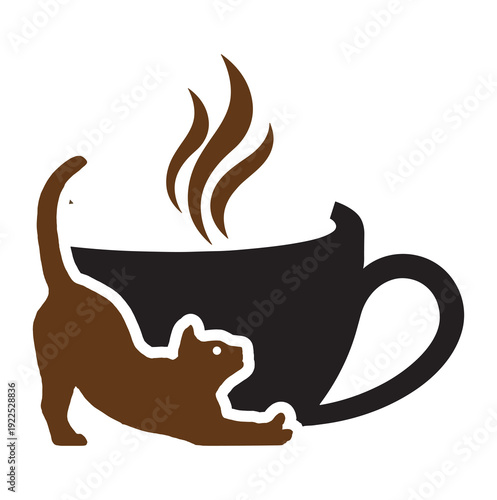 cat cafe logo design template