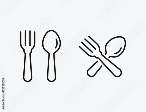 Linear fork and spoon crossed icon cutlery eating. Fork and knife icon vector. Restaurant icon. Cutlery eating, cafe