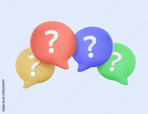 Colorful question mark asking discussion 3D cartoon color vector illustration template design. FAQ or QA answer solution