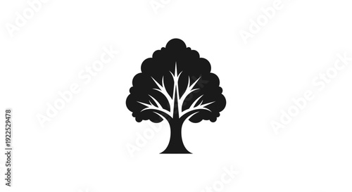 Simple black tree silhouette on white background.