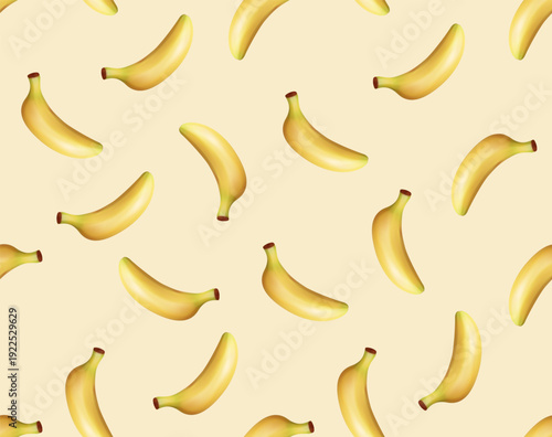 Seamless pattern of illustrated bananas on a white background. 3D vector cartoon illustration, tropical background