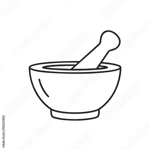 Simple Line Drawing of a Mortar and Pestle for Cooking or Pharmacy Use