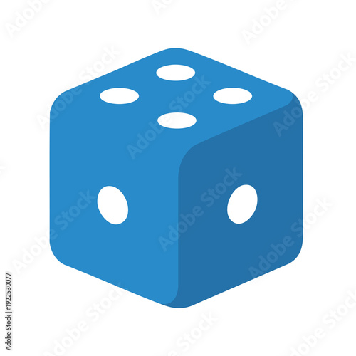 Close Up of a Classic Blue Dice Showing the Number Five for Gaming and Board Game Themes