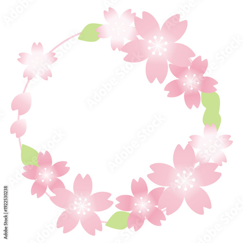 春色のピンクの桜で囲まれた円形のおしゃれな円形フレーム