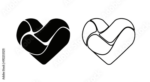 Interlocking hearts design, minimalist love symbol, modern heart shape, abstract art Vector
