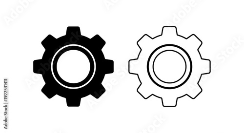 Black and white gear icon set, minimalist mechanical symbol, vector illustration Vector