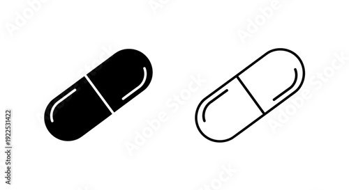Black and white pill icon, medical symbol, healthcare design element Vector