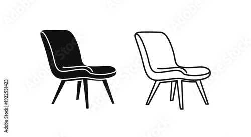 Modern minimalist chairs design illustration black and white Vector
