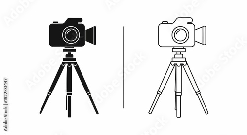 Professional video camera on tripod, high quality film equipment for cinematography Vector