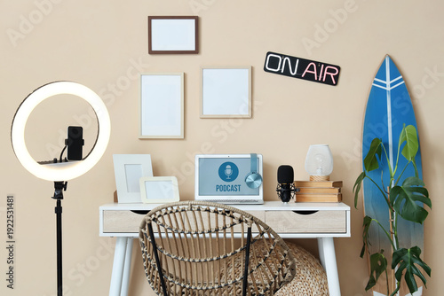 Interior of podcaster's stu...