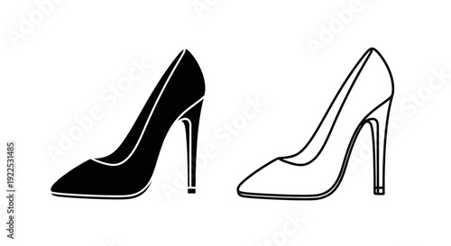 Elegant high heel shoes, stilettos, fashionable footwear, black and white heels Vector