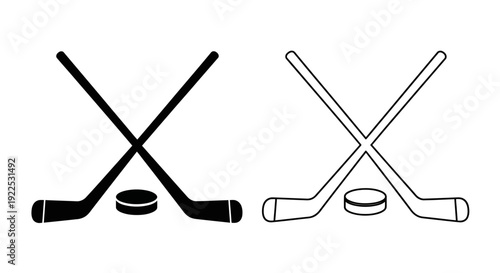 Hockey sticks and puck isolated on white background, vector illustration Vector