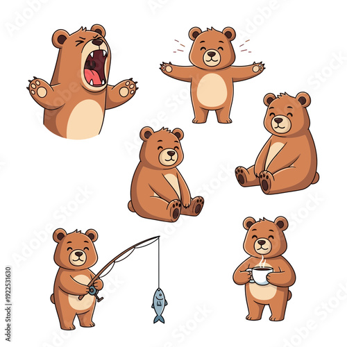 Collection of cartoon bears in various poses and activities.