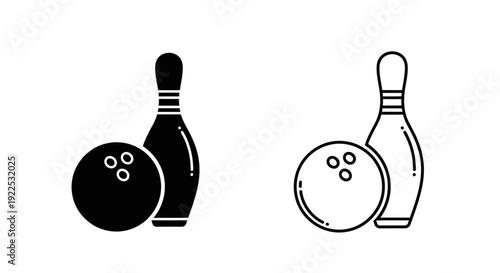 Bowling pins and ball set, bowling game equipment, bowling lane accessories Vector