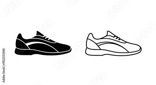 Black and white running shoes, sneakers, athletic footwear, sport shoes, gym shoes Vector