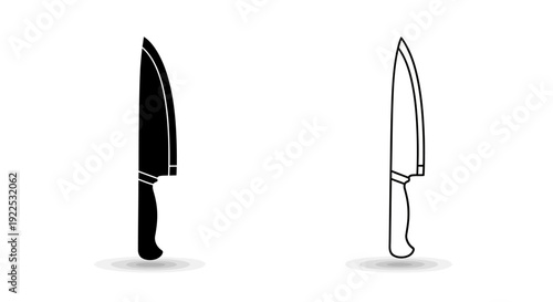 Minimalist black and white knife illustration set for culinary design Vector