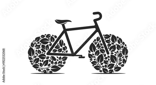 Black bicycle with patterned wheels on white background.