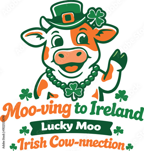 Lucky Moo Irish Cow St Patrick’s Day Cute Cartoon Illustration