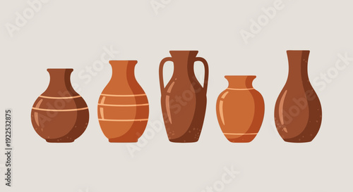 Earthy Toned Ceramic Vases Collection on Neutral Background
